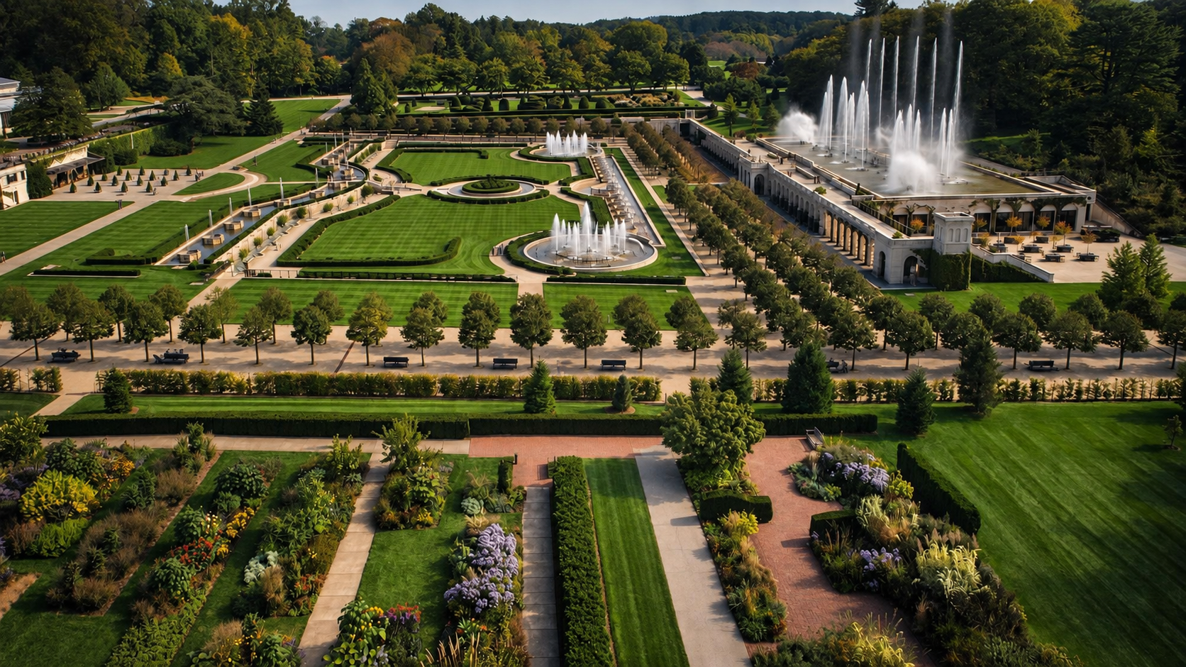 The formal gardens and fountains at Longwood Gardens